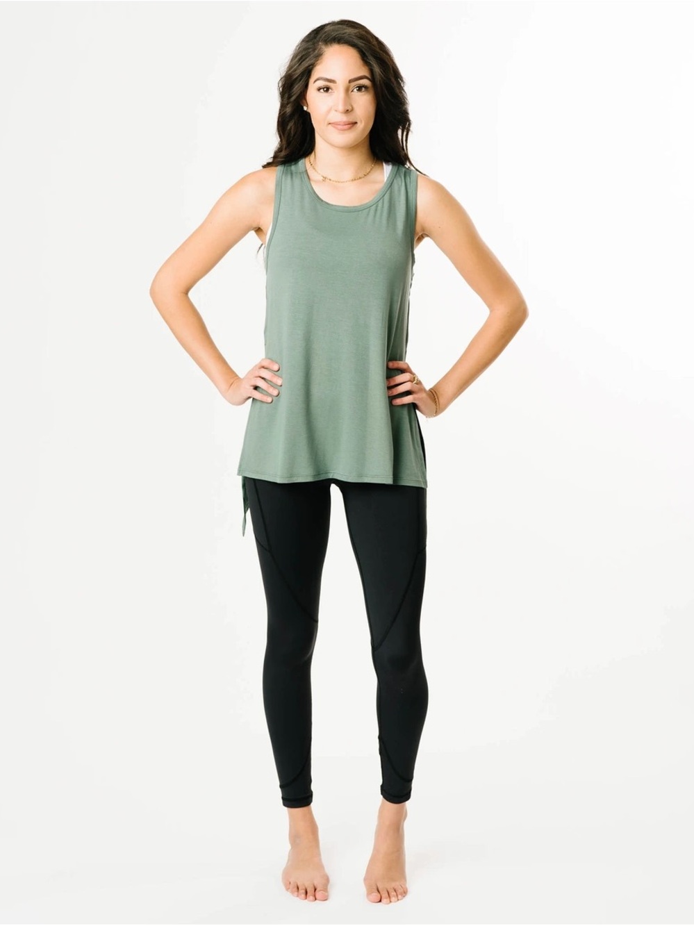 Olive Long Finesse Slit Tank